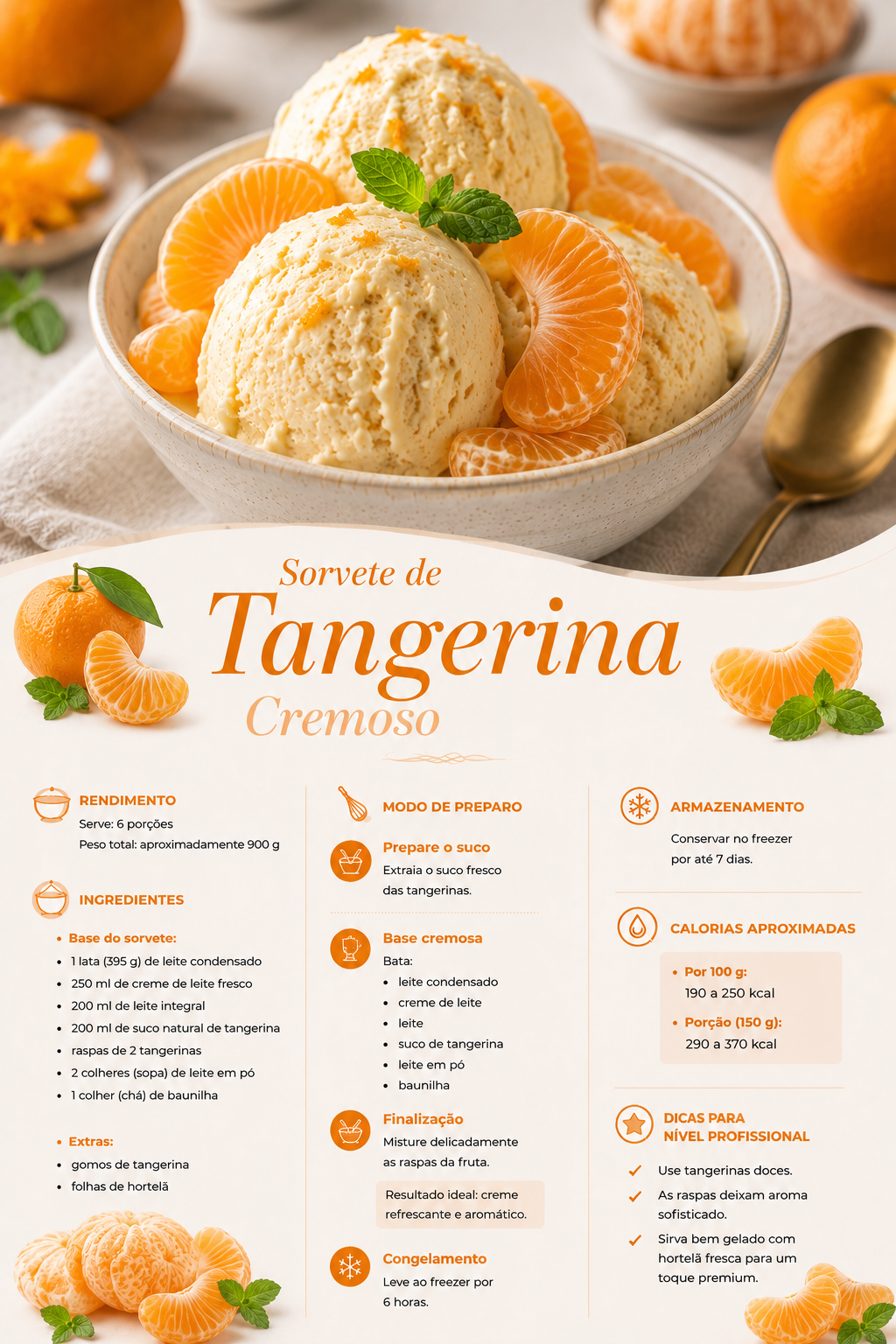 sorvete de trangerina cremosa